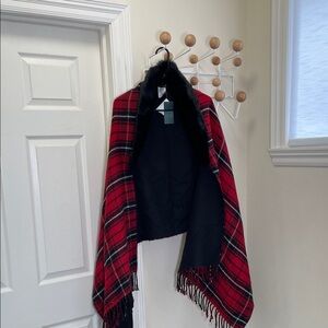 Ralph Lauren Lauren NWT Black and Red Plaid Cape Shawl - One Size